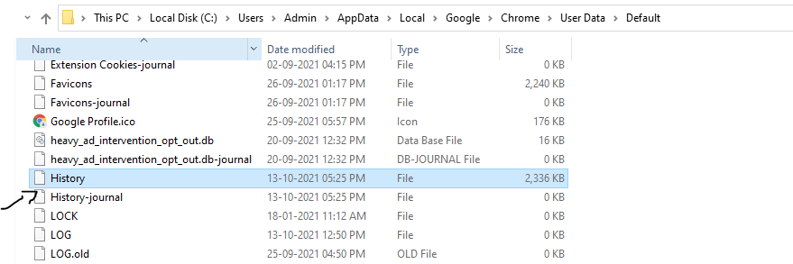 History File location in Windows Environment under C Drive